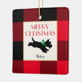 クリスマススコットランド犬の写真バッファローの格子縞レッド セラミックオーナメント (左)