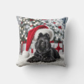 クリスマススコティッシュテリアオンホワイトラグ クッション (正面)