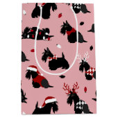 クリスマススコティッシュテリアピンク ミディアムペーパーバッグ (正面)