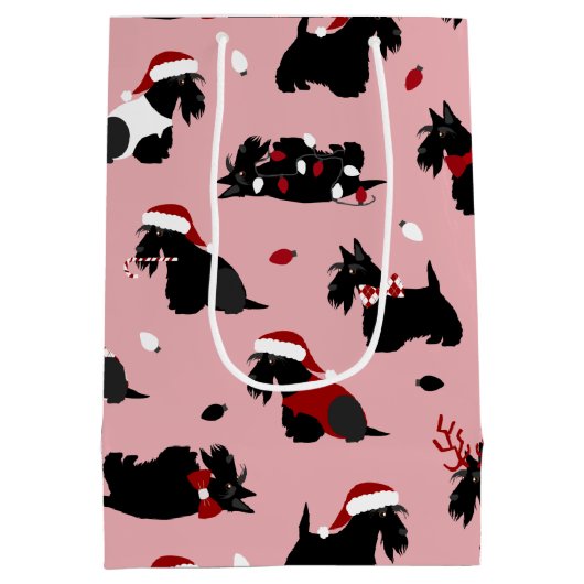 クリスマススコティッシュテリアピンク ミディアムペーパーバッグ (裏面)