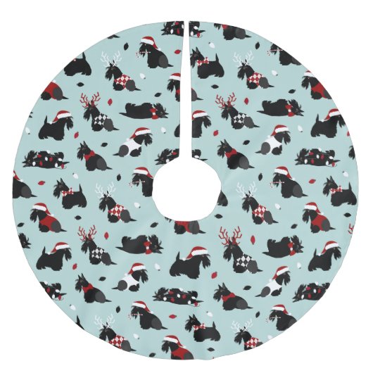 クリスマススコティッシュテリアブルー ブラッシュドポリエステルツリースカート (正面)