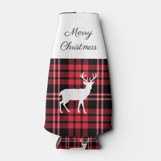 クリスマススコティッシュレッドタータンチェック格子模様 ボトルクーラー (正面)