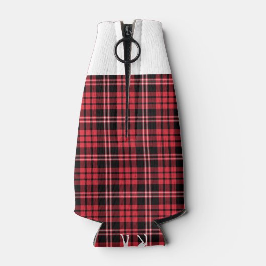 クリスマススコティッシュレッドタータンチェック格子模様 ボトルクーラー (裏面)