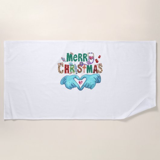 クリスマススススススクラブメリークリスマスクリスマス聴診器N ビーチタオル (正面)
