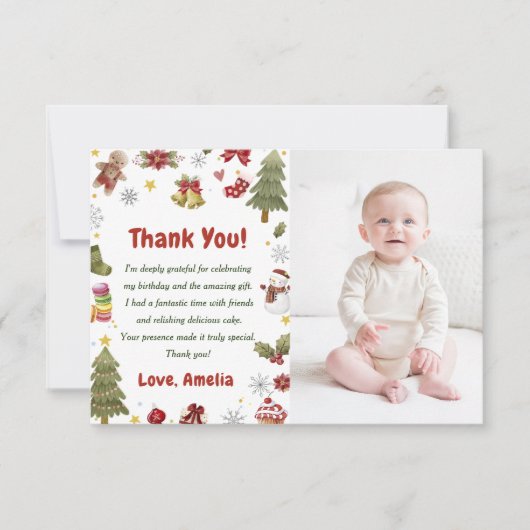 クリスマスススススヌワンの誕生日パーティーの写真 サンキューカード (正面)