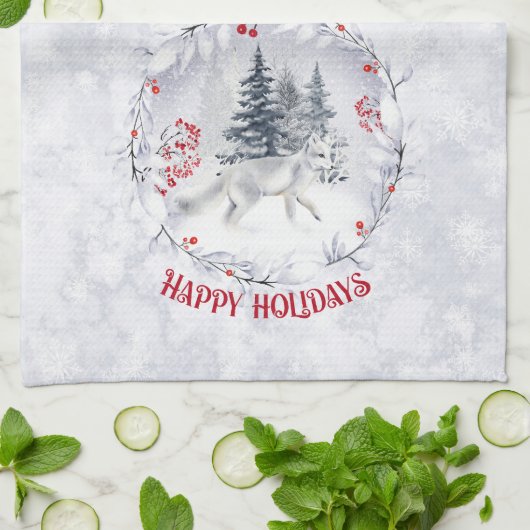 クリスマスススススノーキツネ |冬の景色 | キッチンタオル (折り畳み)