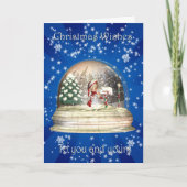 クリスマスススノーグローブと小さな小妖精や小人と郵便ボックス シーズンカード (正面)