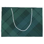 クリスマススタイリッシュの格子青クラシックの休日 ラージペーパーバッグ (裏面)