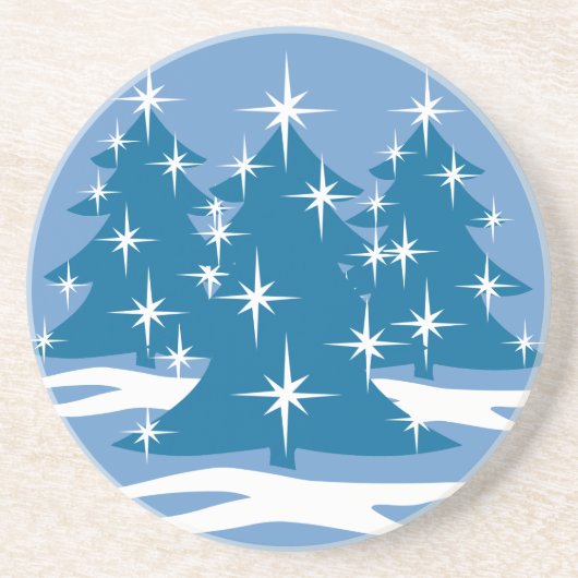 クリスマススタイリッシュコースターブルークリスマスツリーギフト コースター (正面)