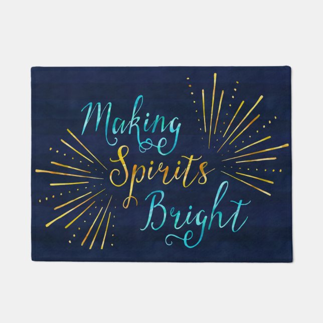 クリスマススタイリッシュタイポグラフィでスピリッツが輝く ドアマット (正面)