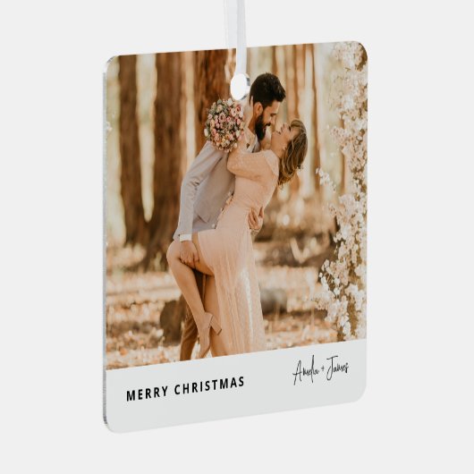 クリスマススタイリッシュモダントレンディーフォトカップル メタルオーナメント (正面右)