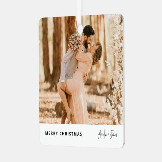 クリスマススタイリッシュモダントレンディーフォトカップル メタルオーナメント (正面左)