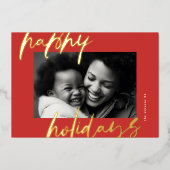 クリスマススタイリッシュレッド金ゴールド写真撮影 箔シーズンカード (正面)