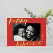 クリスマススタイリッシュレッド金ゴールド写真撮影 箔シーズンカード (立ち正面)