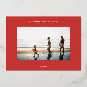 クリスマススタイリッシュレッド金ゴールド写真撮影 箔シーズンカード (裏面)