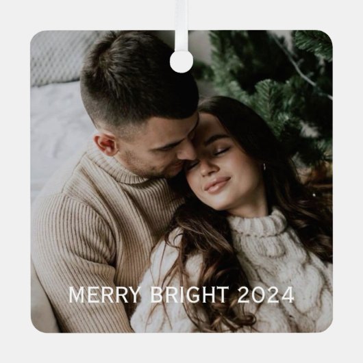 クリスマススタイリッシュ |おもしろいミニマルカップルのフォトメタル メタルオーナメント (正面)