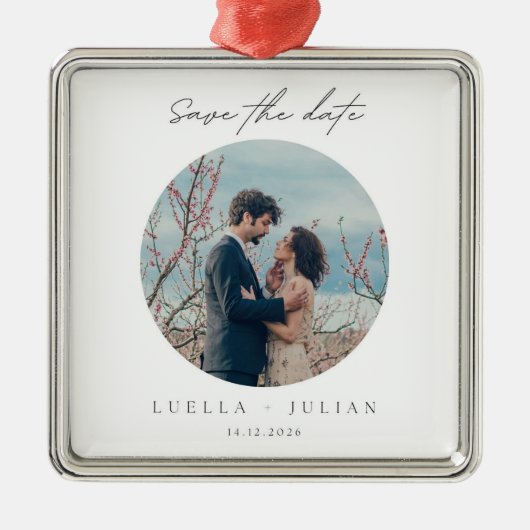 クリスマススタイリッシュ |おもしろいミニマルカップルのフォトメタル メタルオーナメント (正面)