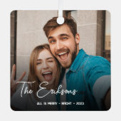 クリスマススタイリッシュ |おもしろいミニマルカップルのフォトメタル メタルオーナメント (正面)