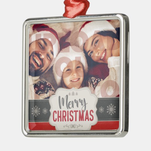 クリスマススタイリッシュ |おもしろいミニマルファミリーの写真 メタルオーナメント (左)