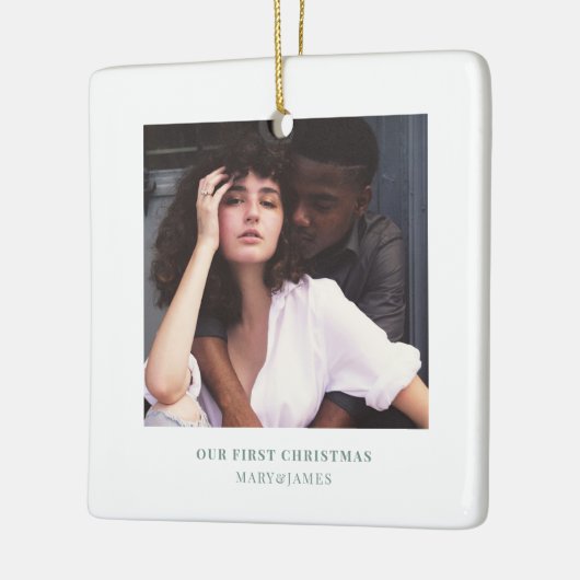 クリスマススタイリッシュ |カップルミニマルのエレガント写真 セラミックオーナメント (左)