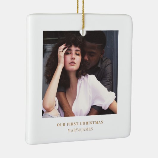 クリスマススタイリッシュ |カップルミニマルのエレガント写真 セラミックオーナメント (右)