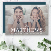 クリスマススタイリッシュ |ティール（緑がかった色）ミニマルおもしろいカップルの写真 シーズンカード