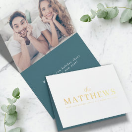 クリスマススタイリッシュ |ティール(緑がかった色)ミニマルおもしろいカップルの写真 箔カード