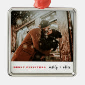 クリスマススタイリッシュ |トレンディーモダンカップルのフォトメット メタルオーナメント (正面)