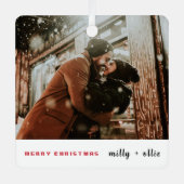 クリスマススタイリッシュ |トレンディーモダンカップルのフォトメット メタルオーナメント (正面)