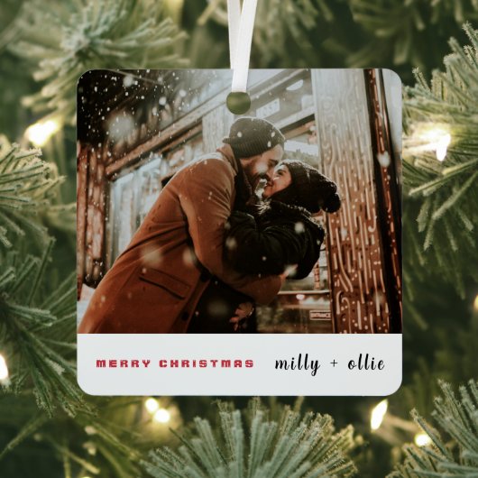 クリスマススタイリッシュ |トレンディーモダンカップルのフォトメット メタルオーナメント (インサイチュ)