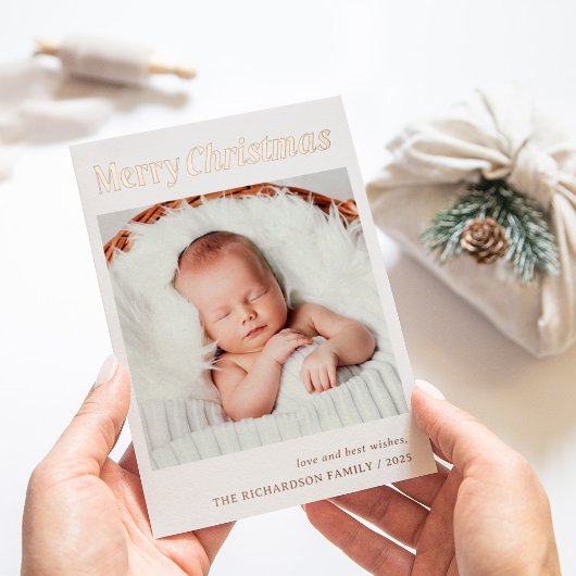 クリスマススタイリッシュ | 白黒1枚のフォト金ゴールド 箔シーズンカード