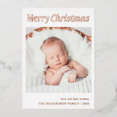 クリスマススタイリッシュ | 白黒1枚のフォト金ゴールド 箔シーズンカード (正面)