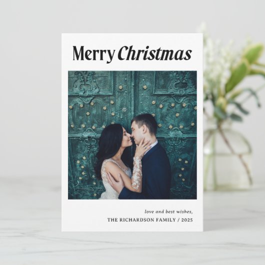 クリスマススタイリッシュ | 白黒1枚の写真 シーズンカード (スタンド正面)