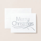 クリスマススタイルのスクリプトのスノーフレークのフォトシルバー 箔カード (封筒付き正面)