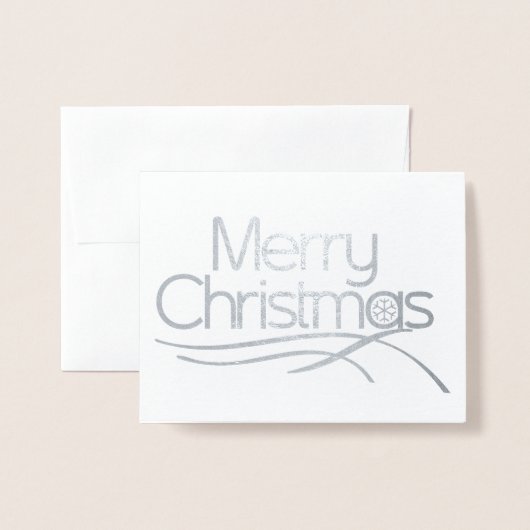 クリスマススタイルのスクリプトのスノーフレークのフォトシルバー 箔カード (封筒付き正面)