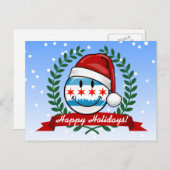 クリスマススタイル微笑みシカゴ国旗 シーズンポストカード (正面/裏面)