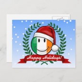 クリスマススタイル微笑むアイルランド国旗 シーズンポストカード (正面/裏面)