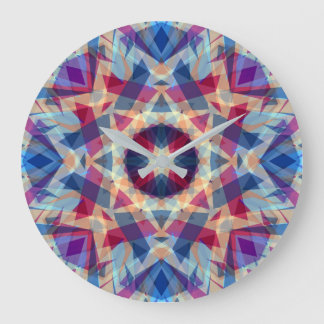 クリスマススターすてきブルーおもしろいパープルブライトイエロー ラージ壁時計