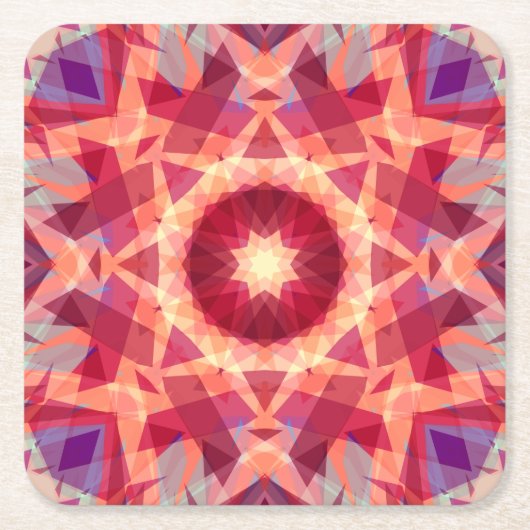 クリスマススターすてきレッドおもしろい紫ブライトイエロー スクエアペーパーコースター (正面)