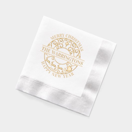 クリスマススターそりフィリレースのようグリーの家族名 箔ナプキン (左)