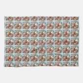 クリスマススターとキルティングパッチワークサンタ キッチンタオル (横)