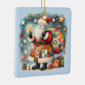 クリスマススターとキルティングパッチワークサンタ セラミックオーナメント (右)