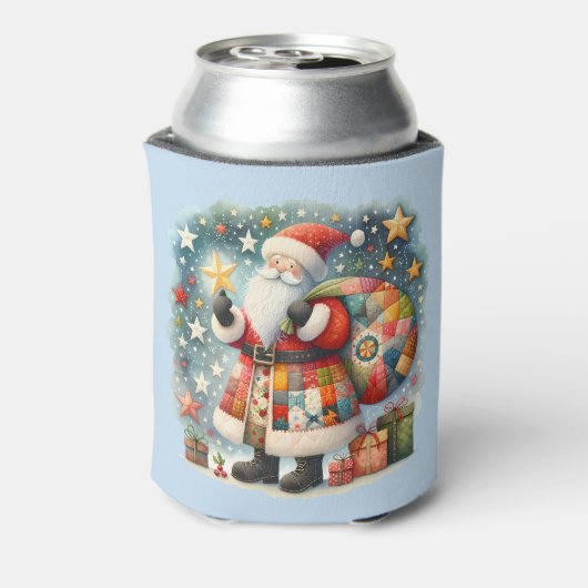 クリスマススターとキルティングパッチワークサンタ 缶クーラー (缶裏面)