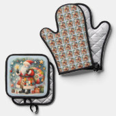 クリスマススターとキルティングパッチワークサンタ 鍋つかみ&鍋敷きセット (正面/裏面)