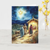 クリスマススターとスリーキングスウォーターカラーアート カード (黄色い花)