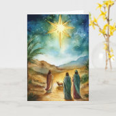 クリスマススターとワイズメンウォーターカラー出生 カード (黄色い花)