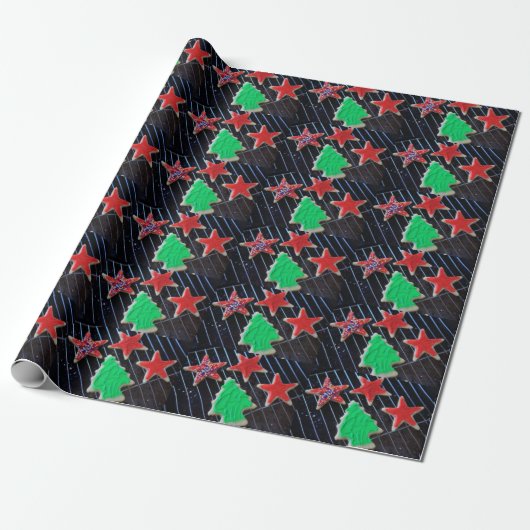 クリスマススターと木のクッキー ラッピングペーパー (アンロールド)