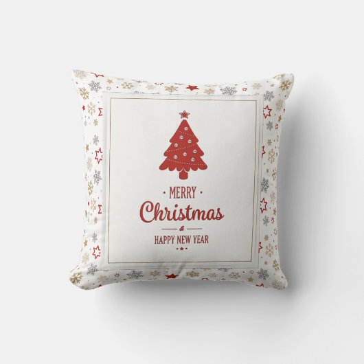 クリスマススターと雪片パターン クッション (正面)