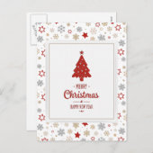 クリスマススターと雪片パターン シーズンポストカード (正面/裏面)