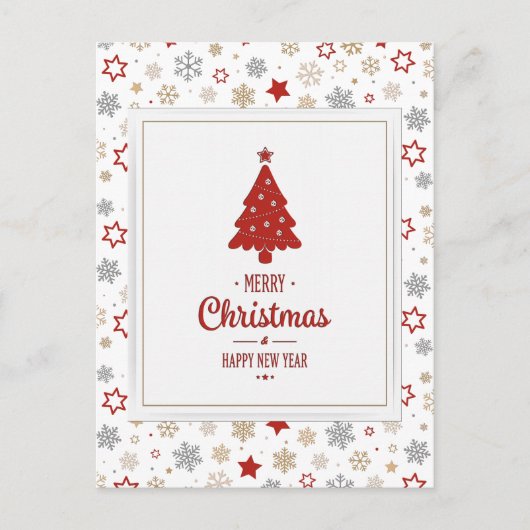 クリスマススターと雪片パターン シーズンポストカード (正面)
